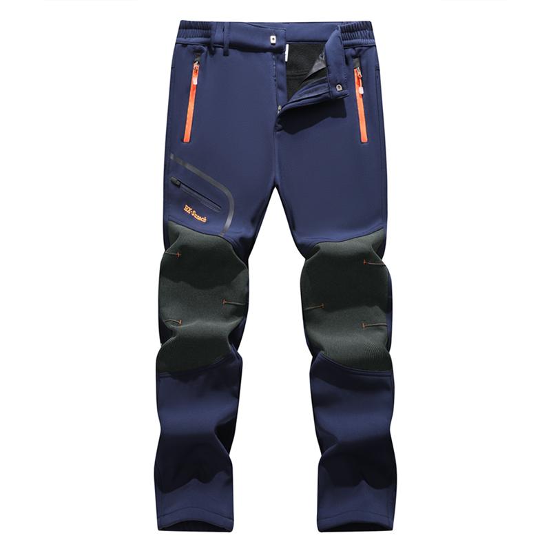 Men's Waterproof Fleece-Lined Softshell Thermal Pants with Zip Pockets