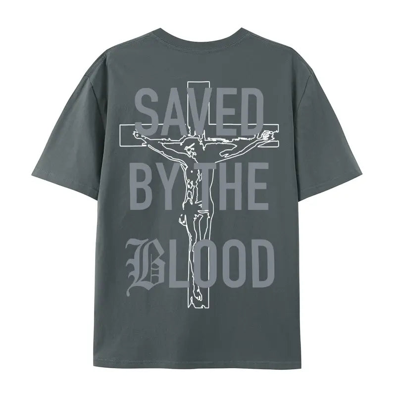 Saved By The Blood Christian Graphic Tee for Faith Streetwear and Everyday Wear