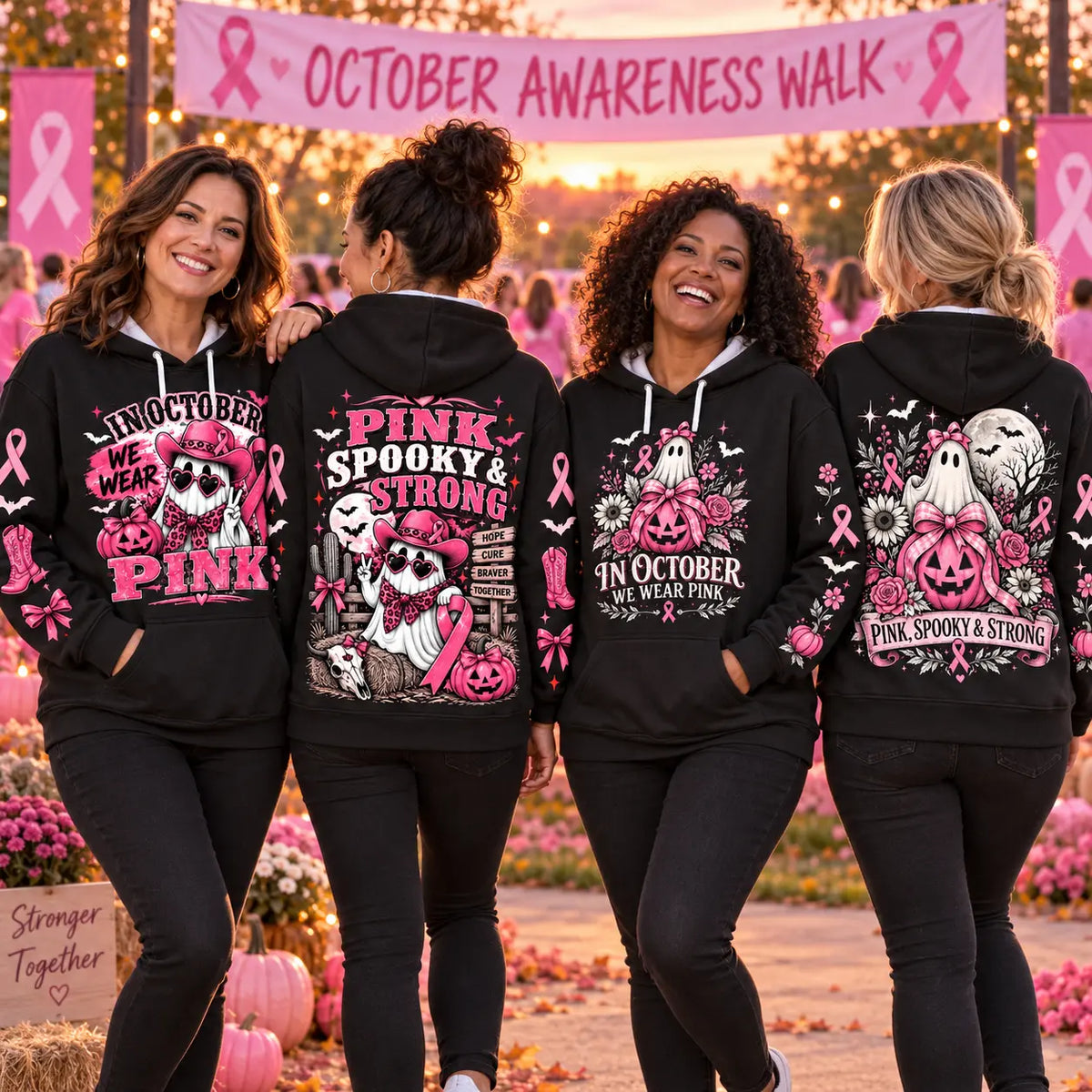 October Awareness Ribbon Horror Hoodie for Spooky Season Support and Fall Outfits
