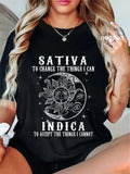 Cosmic Serenity: The Sativa & Indica Wisdom Celestial Sun Moon Tee