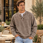 Men's Vintage Washed Henley Shirt with Long Sleeves and Relaxed Fit
