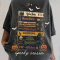 Vintage Spooky Movie VHS Stack Graphic T-Shirt for Halloween Fans