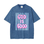 Faith In Style: "God Is Good" Vintage Wash Oversized Graphic T-Shirt