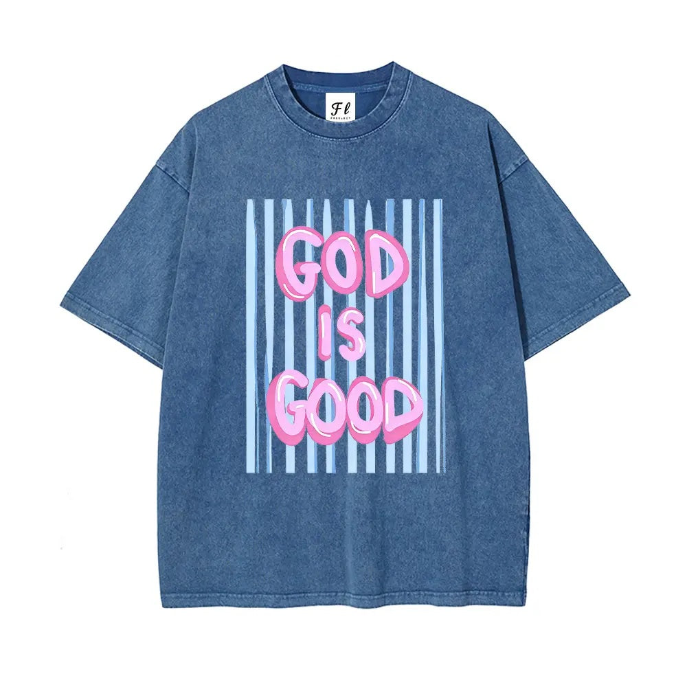 Faith In Style: "God Is Good" Vintage Wash Oversized Graphic T-Shirt