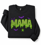 Halloween Mama Embroidered Sweatshirt Spooky Seasonal Graphic Pullover for Women