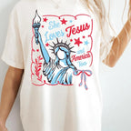 "She Loves Jesus & America Too" Vintage Patriotic Graphic Tee - Faith and Freedom 4th Of July Shirt