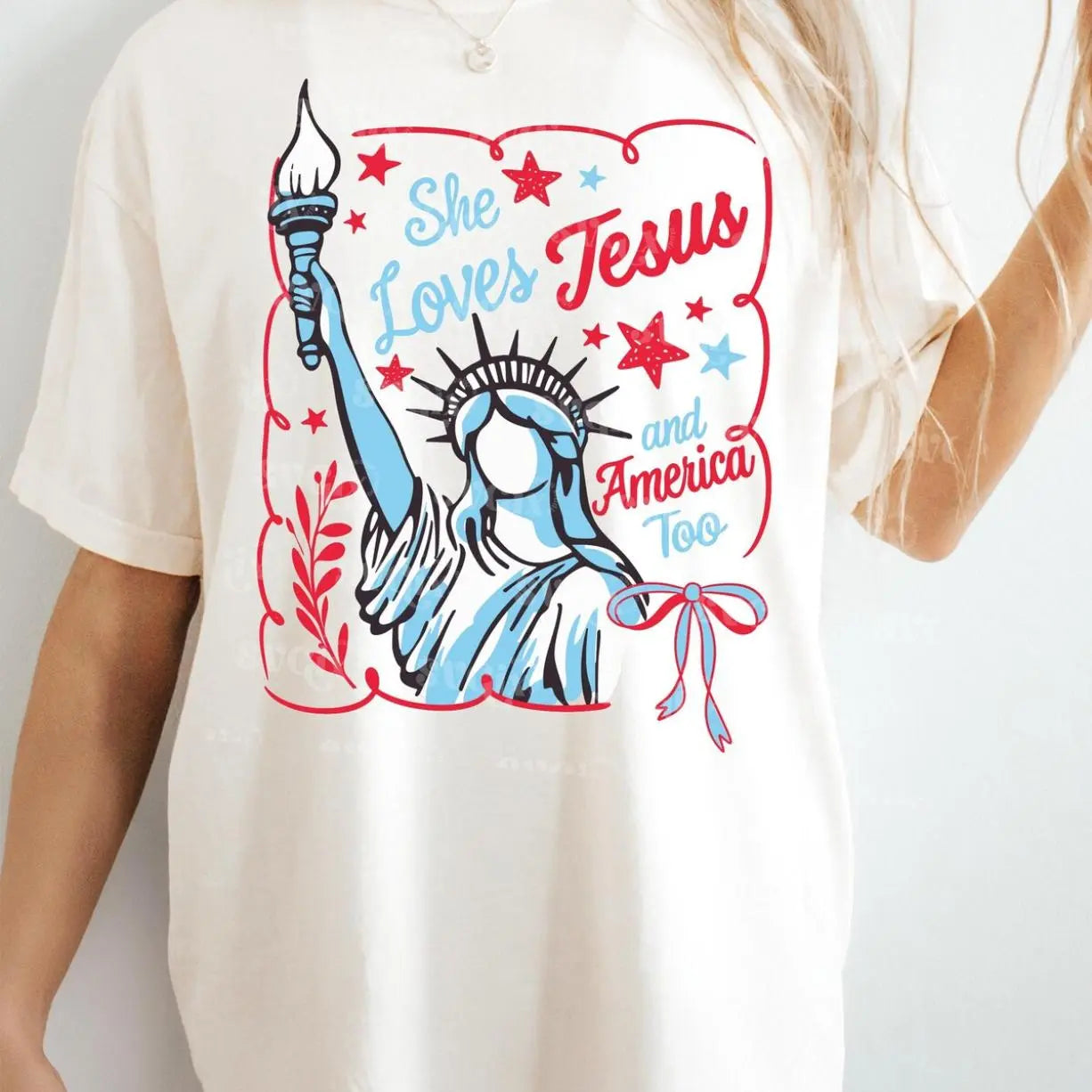 "She Loves Jesus & America Too" Vintage Patriotic Graphic Tee - Faith and Freedom 4th Of July Shirt