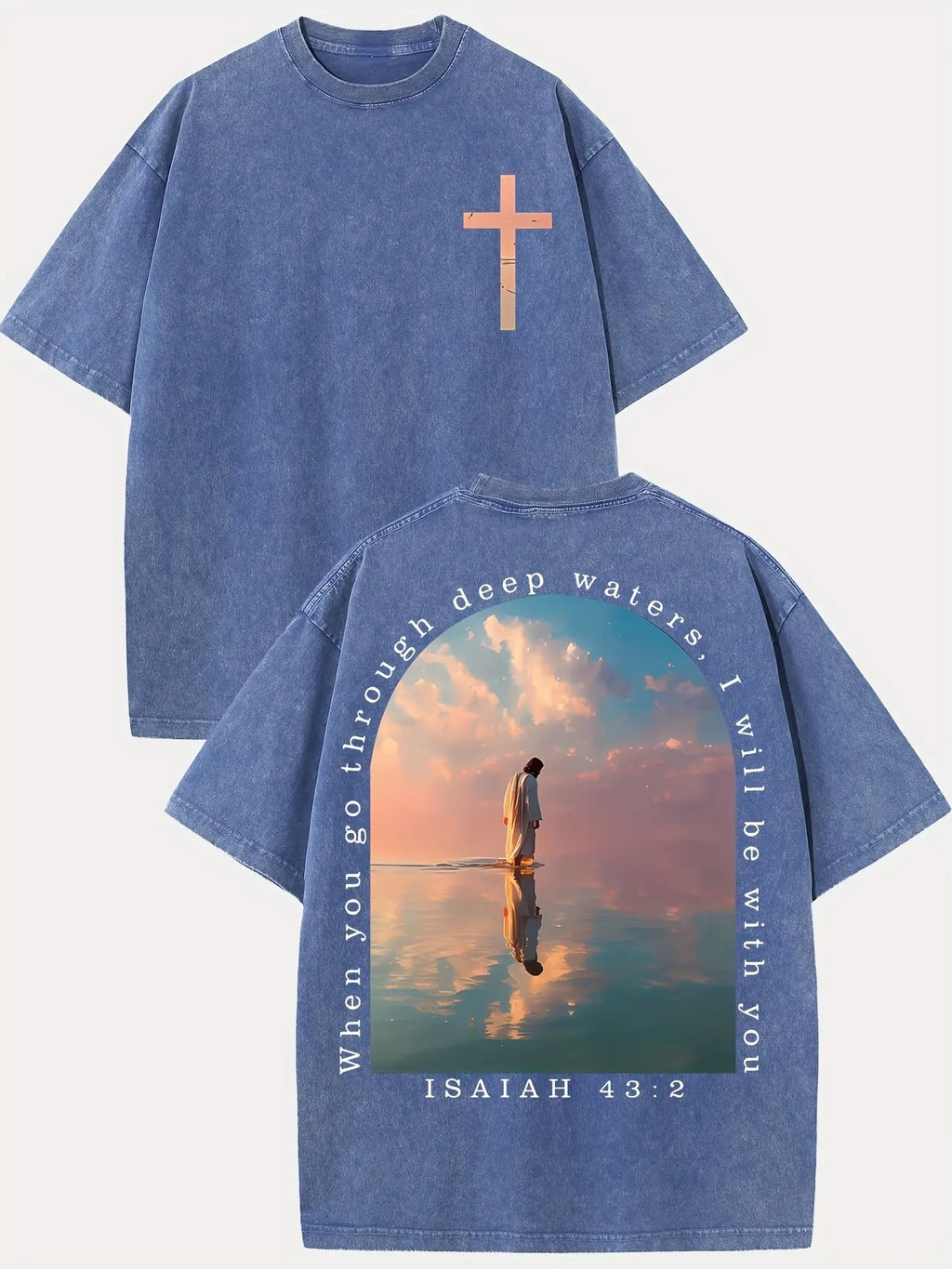 Through Deep Waters: Isaiah 43:2 Vintage Washed Oversized Streetwear Graphic Tee