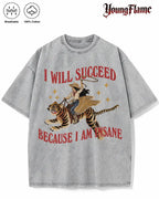 Men’s Vintage Surreal Winged Tiger Graphic Tee with Funny Motivational Statement