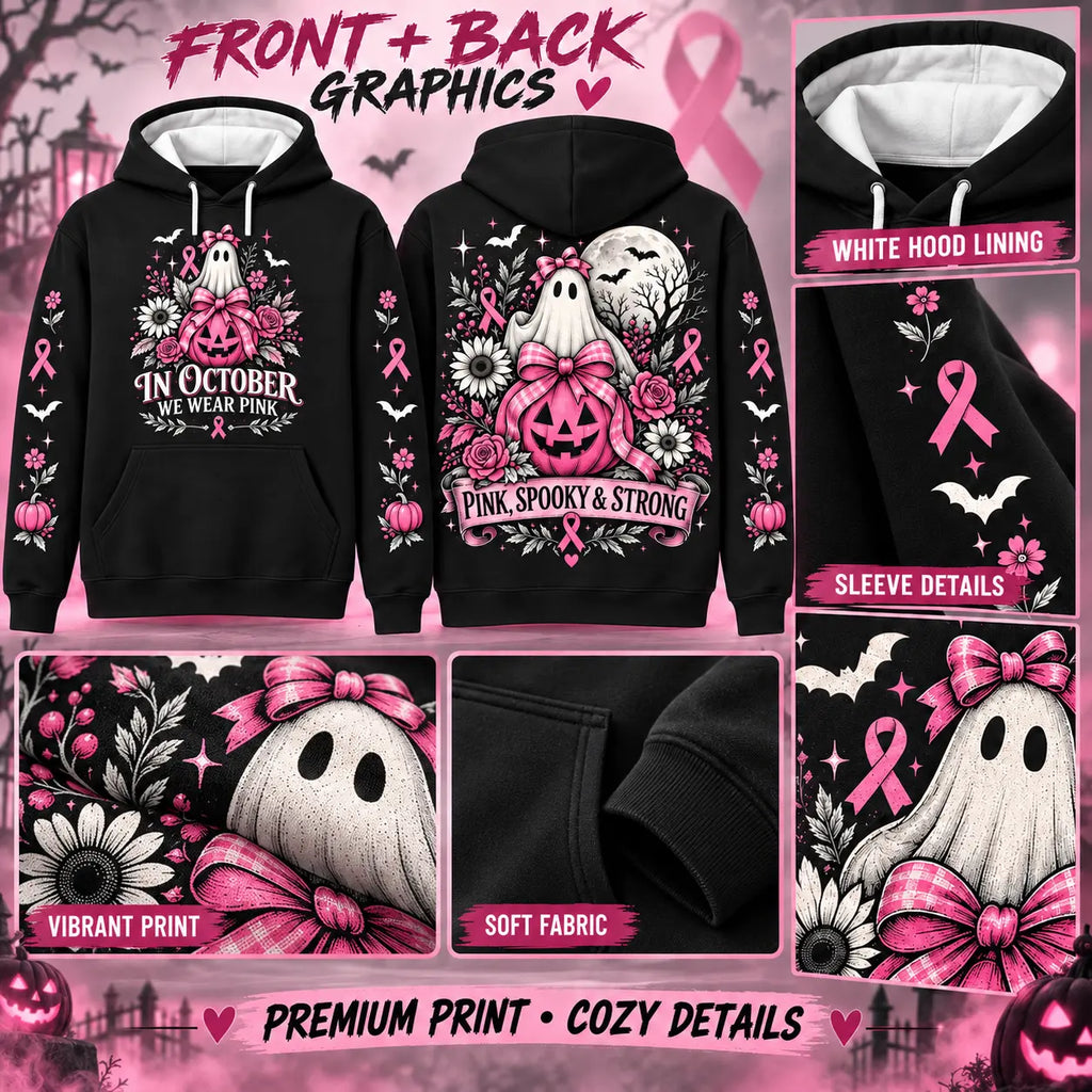 October Awareness Ribbon Horror Hoodie for Spooky Season Support and Fall Outfits
