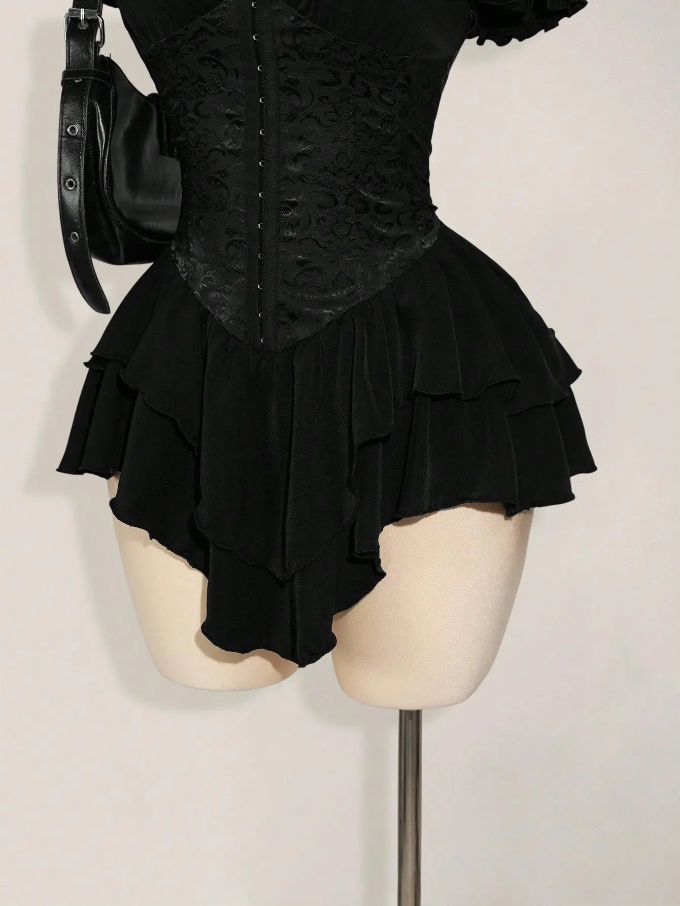 Off-Shoulder Gothic Corset Mini Dress with Ruffle Hem