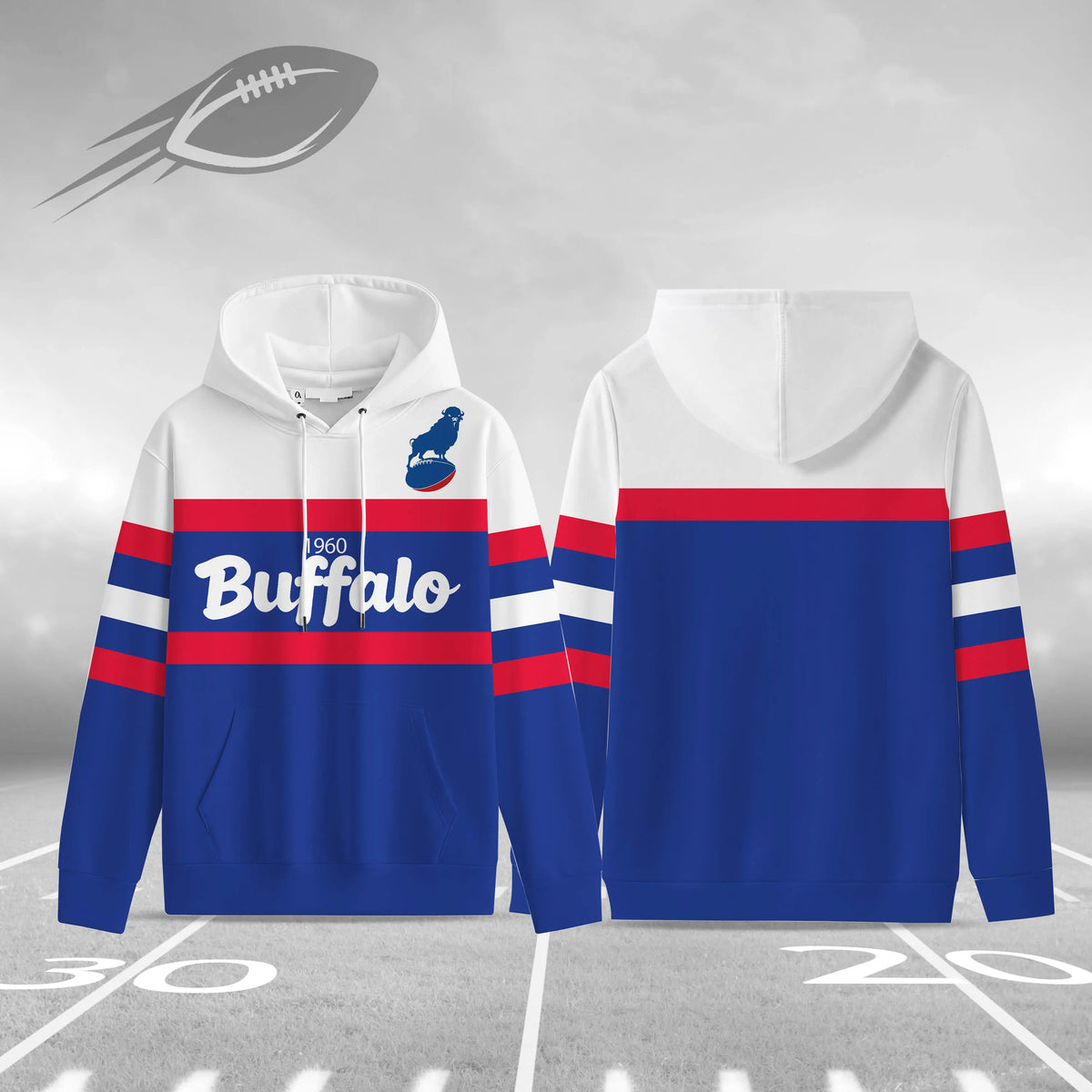 Retro Buffalo Football Hoodie for Game Day Fans and Streetwear Outfits