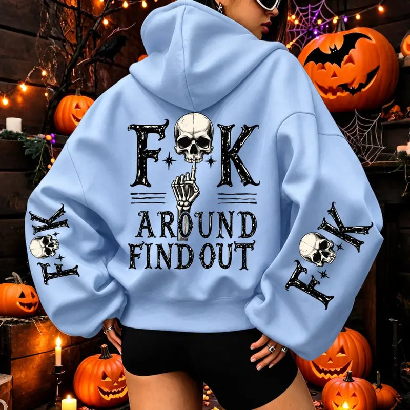 Skeleton Find Out Graphic Hoodie for Bold Halloween Streetwear Outfits