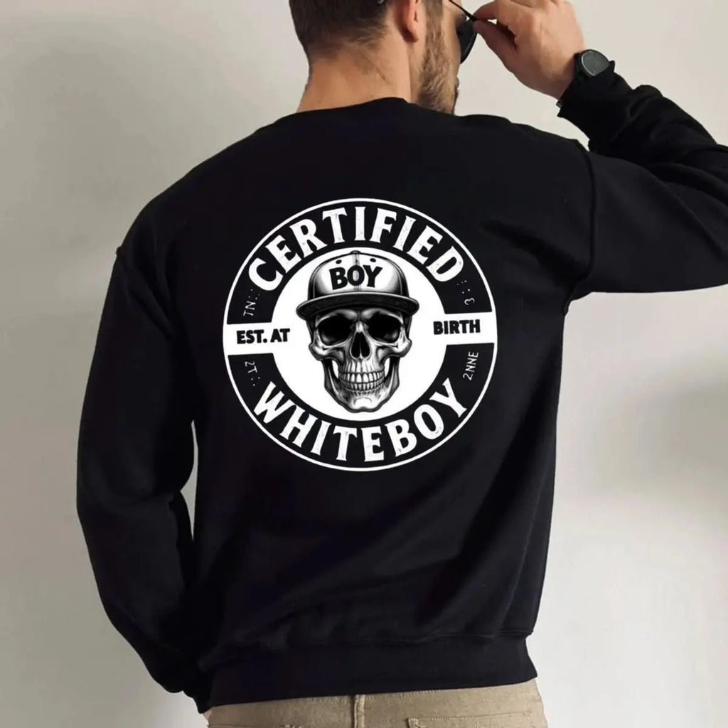 MadFits Black Certified Whiteboy Skull Graphic Sweatshirt Back View