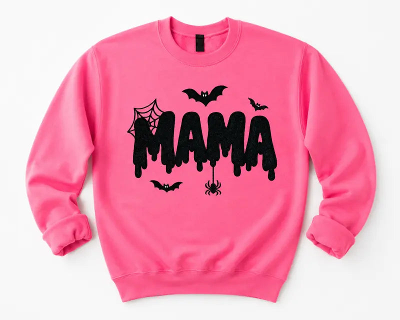 Halloween Mama Embroidered Sweatshirt Spooky Seasonal Graphic Pullover for Women
