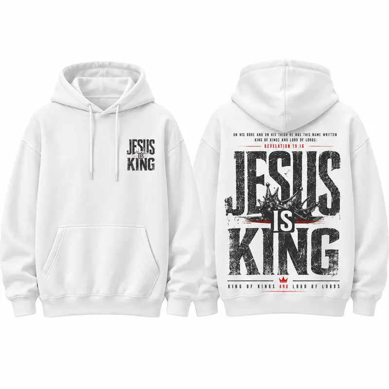 Jesus Is King Christian Hoodie with Revelation Scripture for Faith Streetwear Outfits