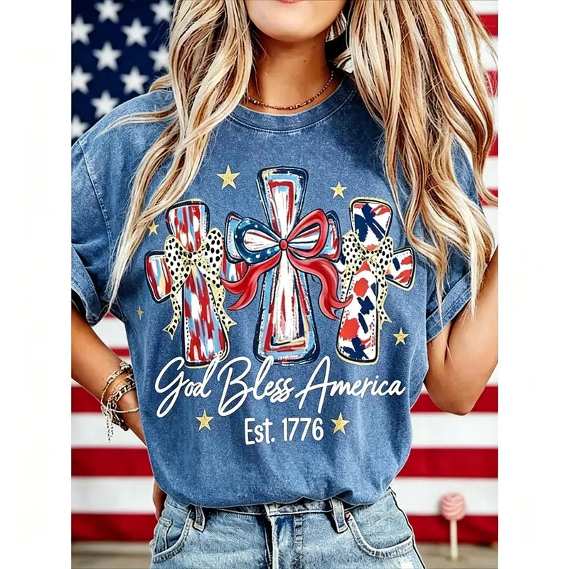 Patriot Heritage: Vintage USA 250th Anniversary "God Bless America" Washed Tee