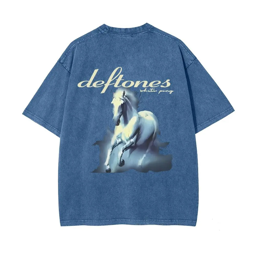 White Pony Vintage Washed Oversized Rock Graphic T-Shirt