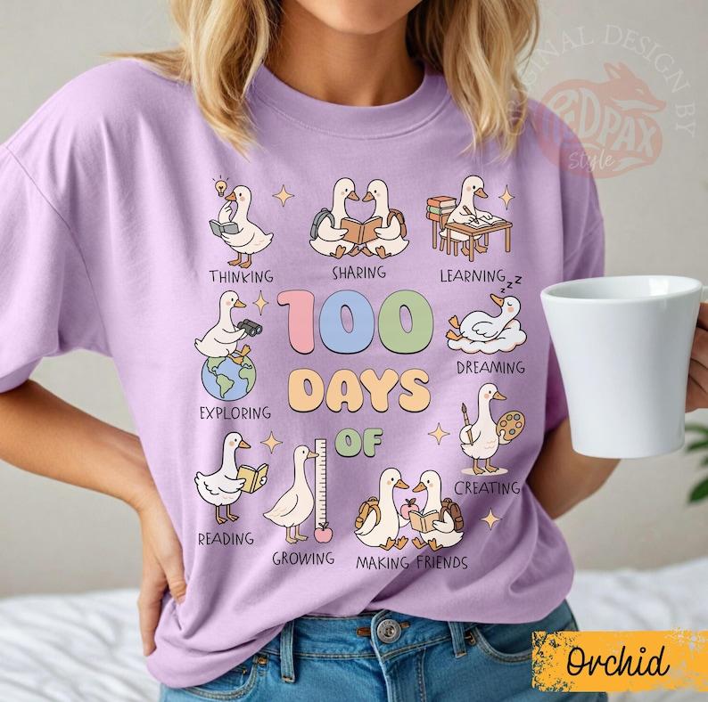 100 Days of School Goose Teacher TShirt, Cute Classroom Teacher Tee,
