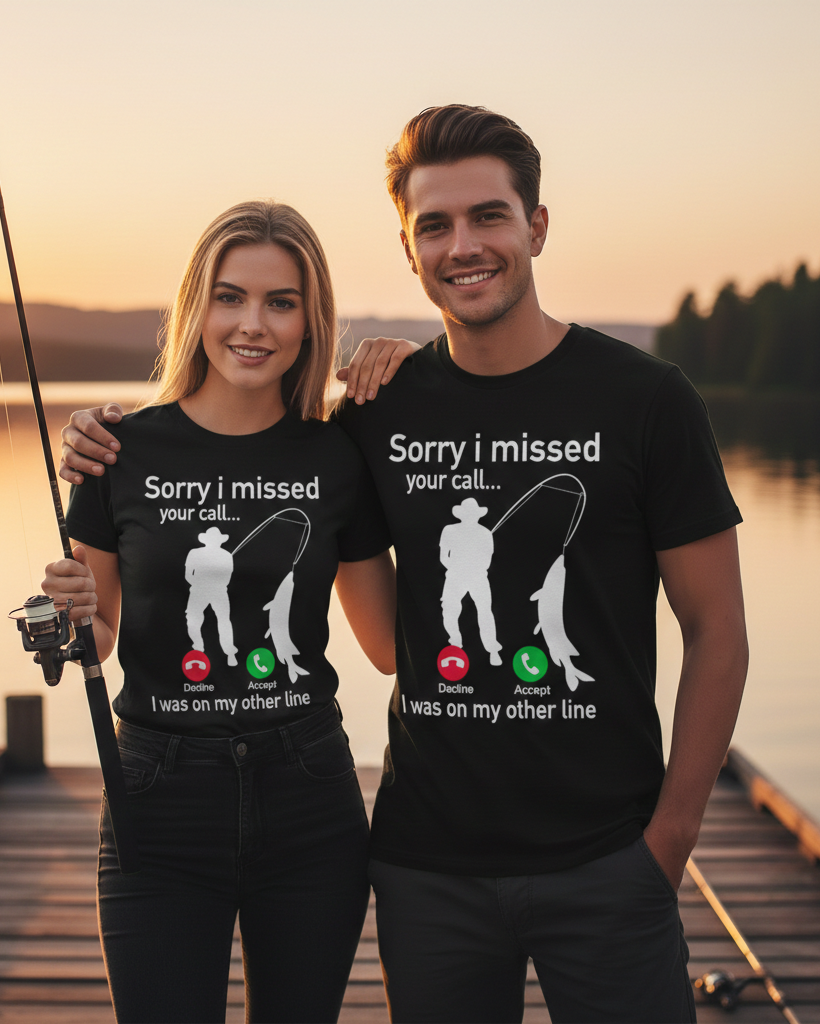 Fishing Phone Call with Fishing Line - Funny Fish Fisherman T-Shirt Printed short sleeved T-shirt