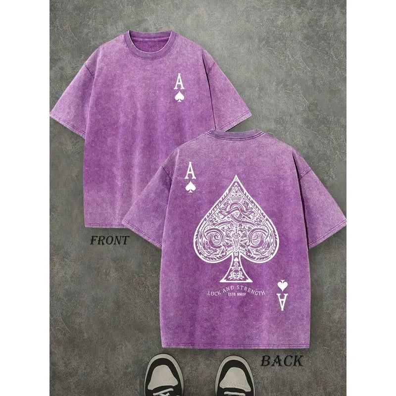 Vintage-Washed "Luck and Strength" Ace of Spades Heavyweight Cotton Tee