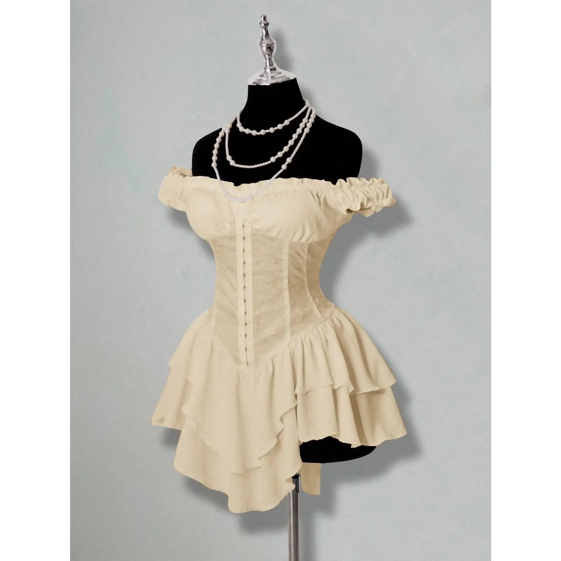 Off-Shoulder Gothic Corset Mini Dress with Ruffle Hem