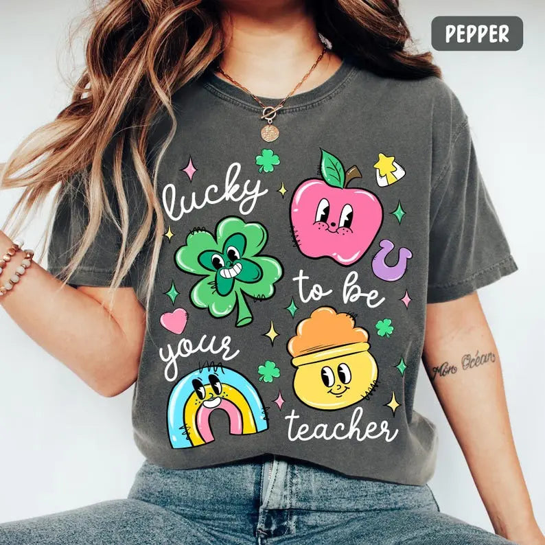 "Lucky To Be Your Teacher" Vintage Retro St. Patrick's Day Comfort Colors Teacher Appreciation Tee