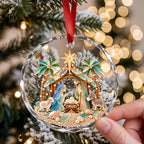 Our Savior Is Born, Personalized Circle Glass Ornament, Gift For Family - 5