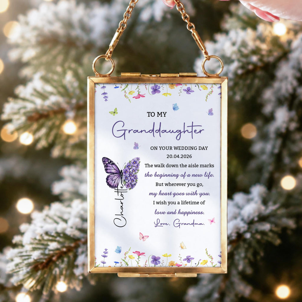 To My Granddaughter Wedding, Personalized Metal Frame Ornament, Gift - 1