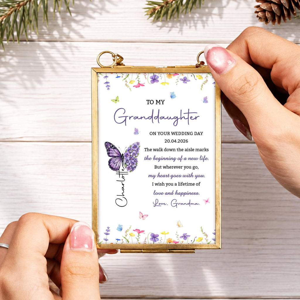 To My Granddaughter Wedding, Personalized Metal Frame Ornament, Gift - 3