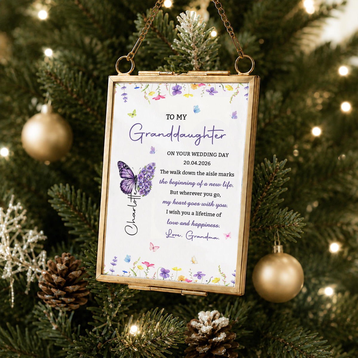 To My Granddaughter Wedding, Personalized Metal Frame Ornament, Gift - 5