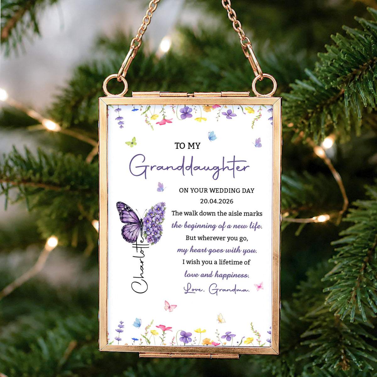 To My Granddaughter Wedding, Personalized Metal Frame Ornament, Gift - 6