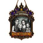 Welcome to Our Haunted Home, Personalized Custom Shaped Wood Sign, Halloween Gift - 7