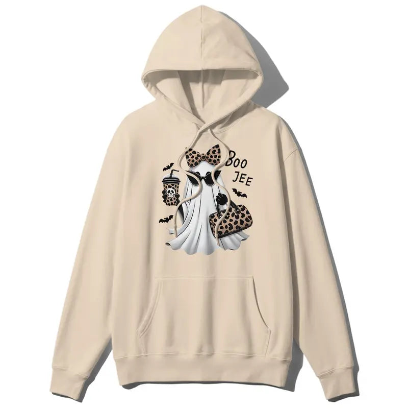 Boo Jee Ghost Graphic Tee with Coffee Theme for Cute Halloween Streetwear
