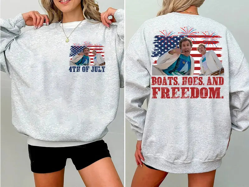 Funny Patriotic Boating Freedom Graphic T-Shirt for Fourth of July Parties