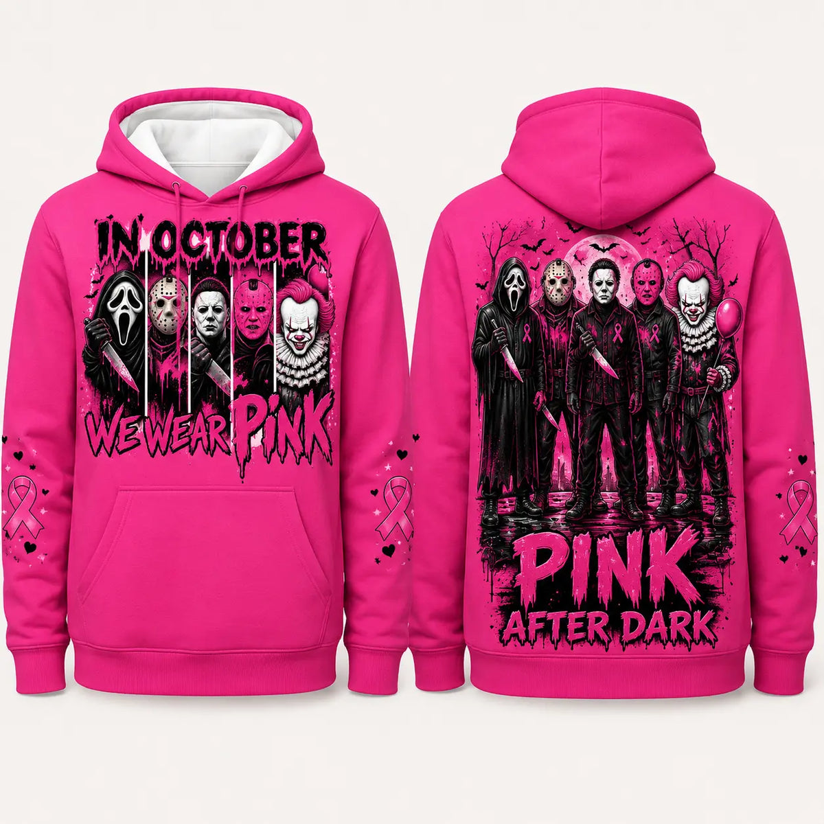 October Awareness Horror Hoodie with Ribbon Graphic for Spooky Season Support
