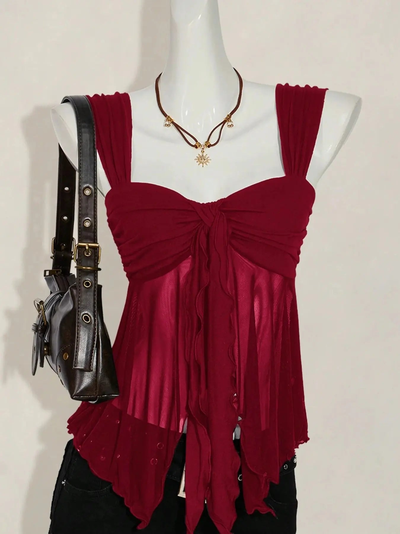 Floral Sheer Mesh Asymmetrical Hem Top for Summer Vacation Style