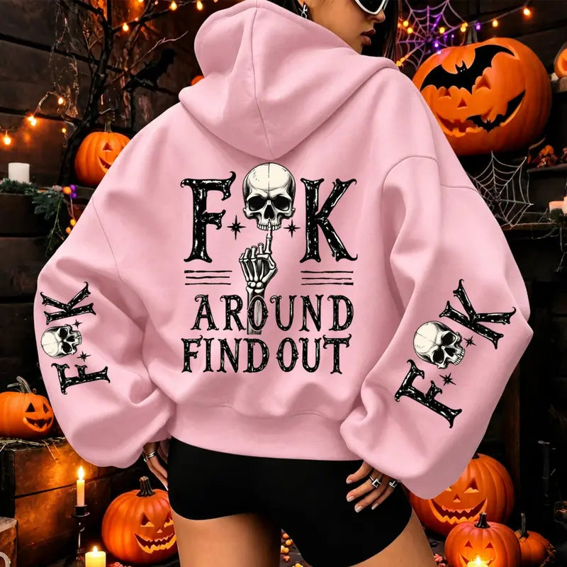 Skeleton Find Out Graphic Hoodie for Bold Halloween Streetwear Outfits