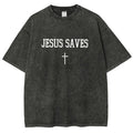 Faith in the Streets: "Jesus Saves" Vintage Washed Oversized Graphic Tee
