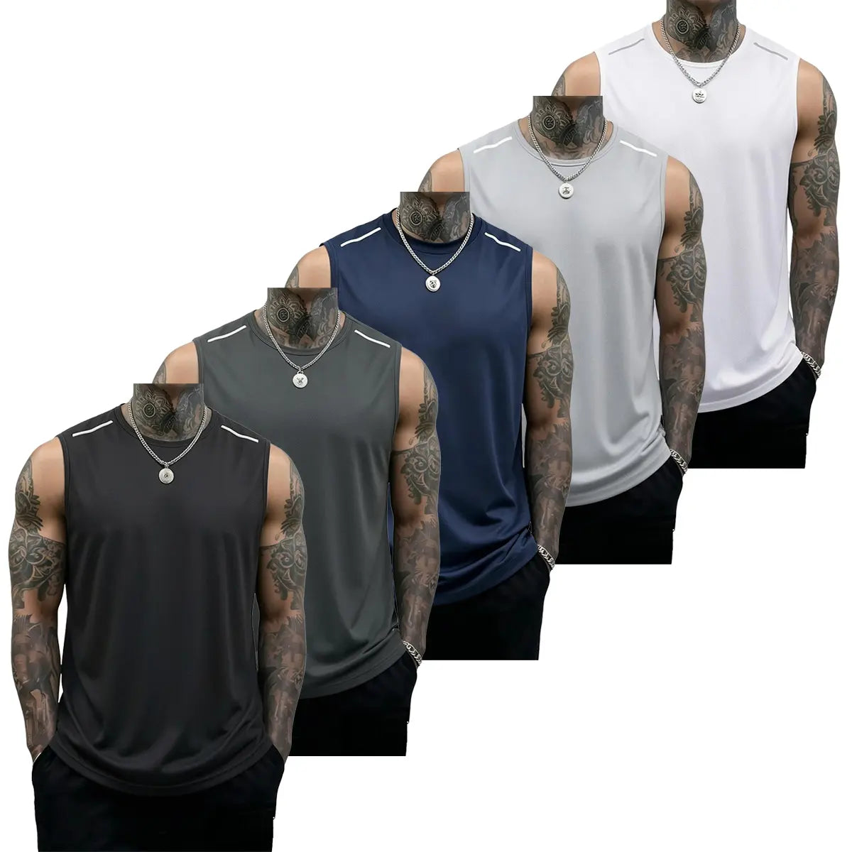 Men's 5-Pack Sleeveless Workout Tank Tops for Gym Training and Everyday Active Wear