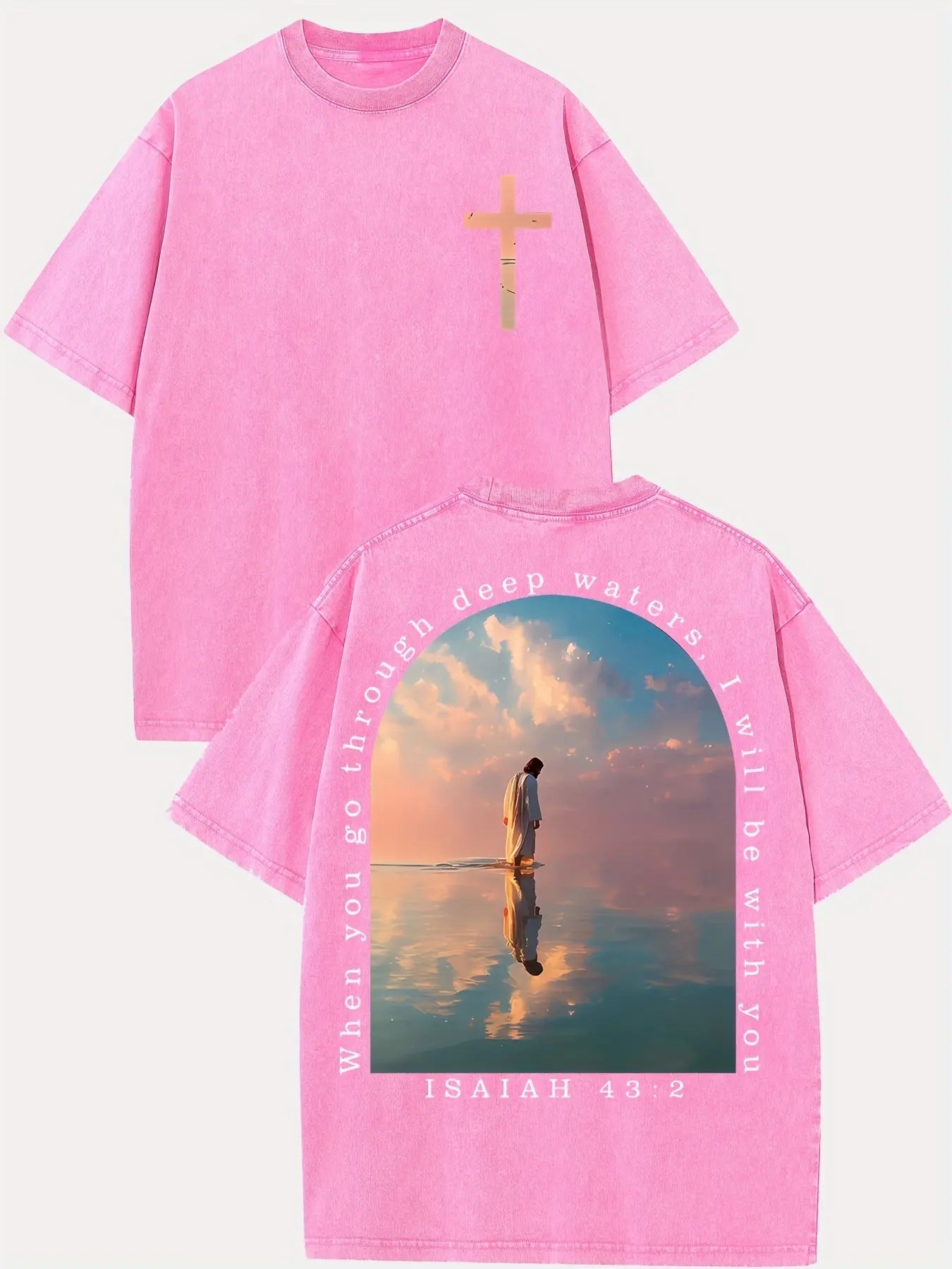 Through Deep Waters: Isaiah 43:2 Vintage Washed Oversized Streetwear Graphic Tee