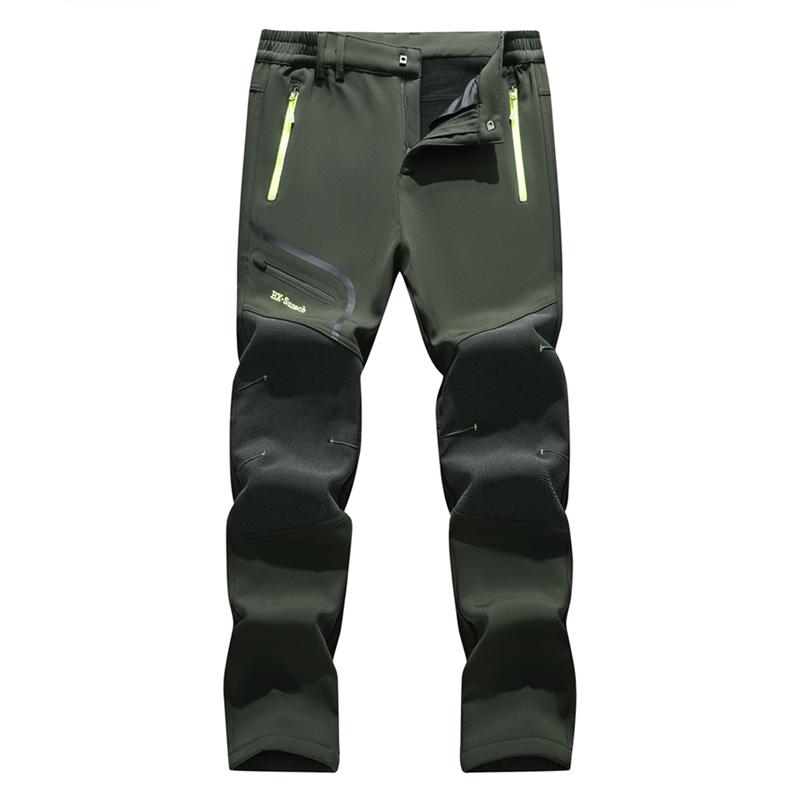 Men's Waterproof Fleece-Lined Softshell Thermal Pants with Zip Pockets