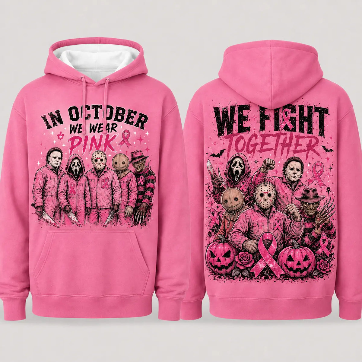 October Awareness Horror Hoodie with Ribbon Graphic for Spooky Season Support