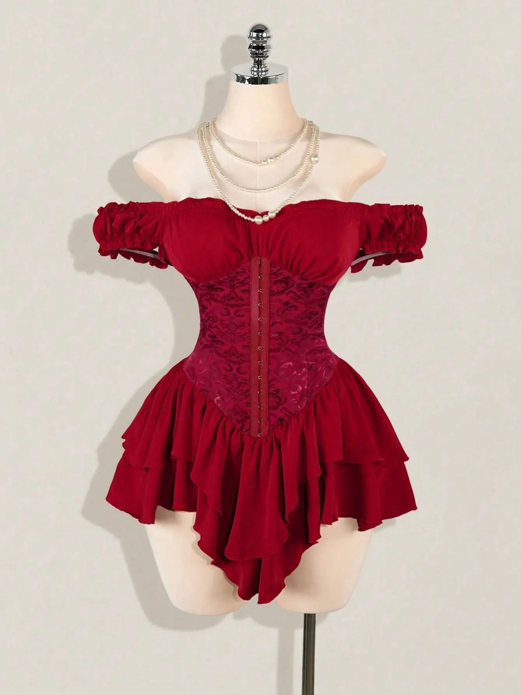 Off-Shoulder Gothic Corset Mini Dress with Ruffle Hem