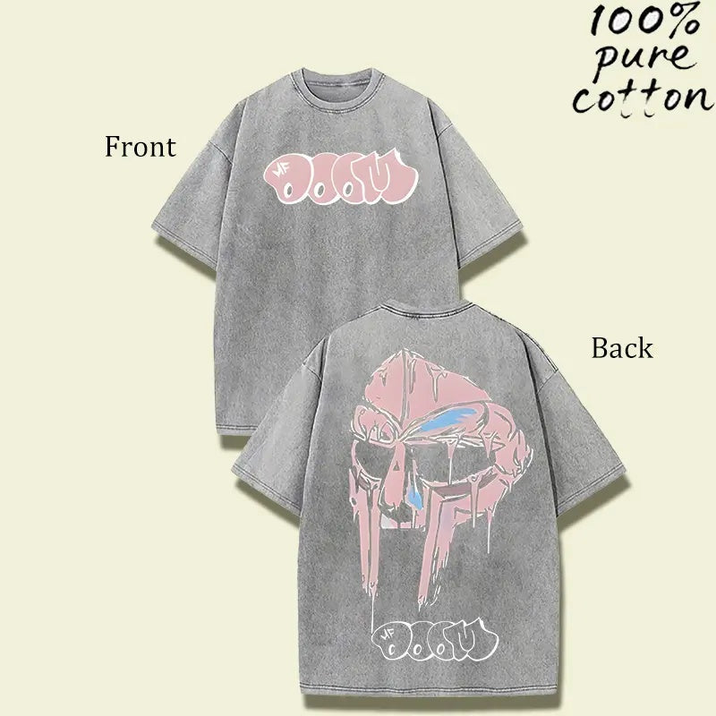 MF DOOM Madvillain Metal Mask Vintage Washed Tee - Oversized Retro Hip-Hop Streetwear Shirt