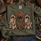 Retro Ghost Hunting Sweatshirt with Spooky Camo Graphic for Halloween Outfits