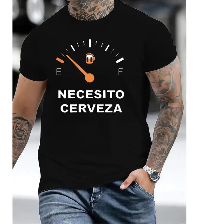 Running On Empty: "Necesito Cerveza" Funny Beer Fuel Gauge Graphic Tee