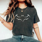 Gotham Vigilante: Minimalist Bat Outline Graphic Loose Cotton Tee