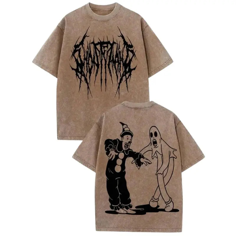Spooky Clown Ghost Graphic Tee for Halloween Streetwear and Horror Fans