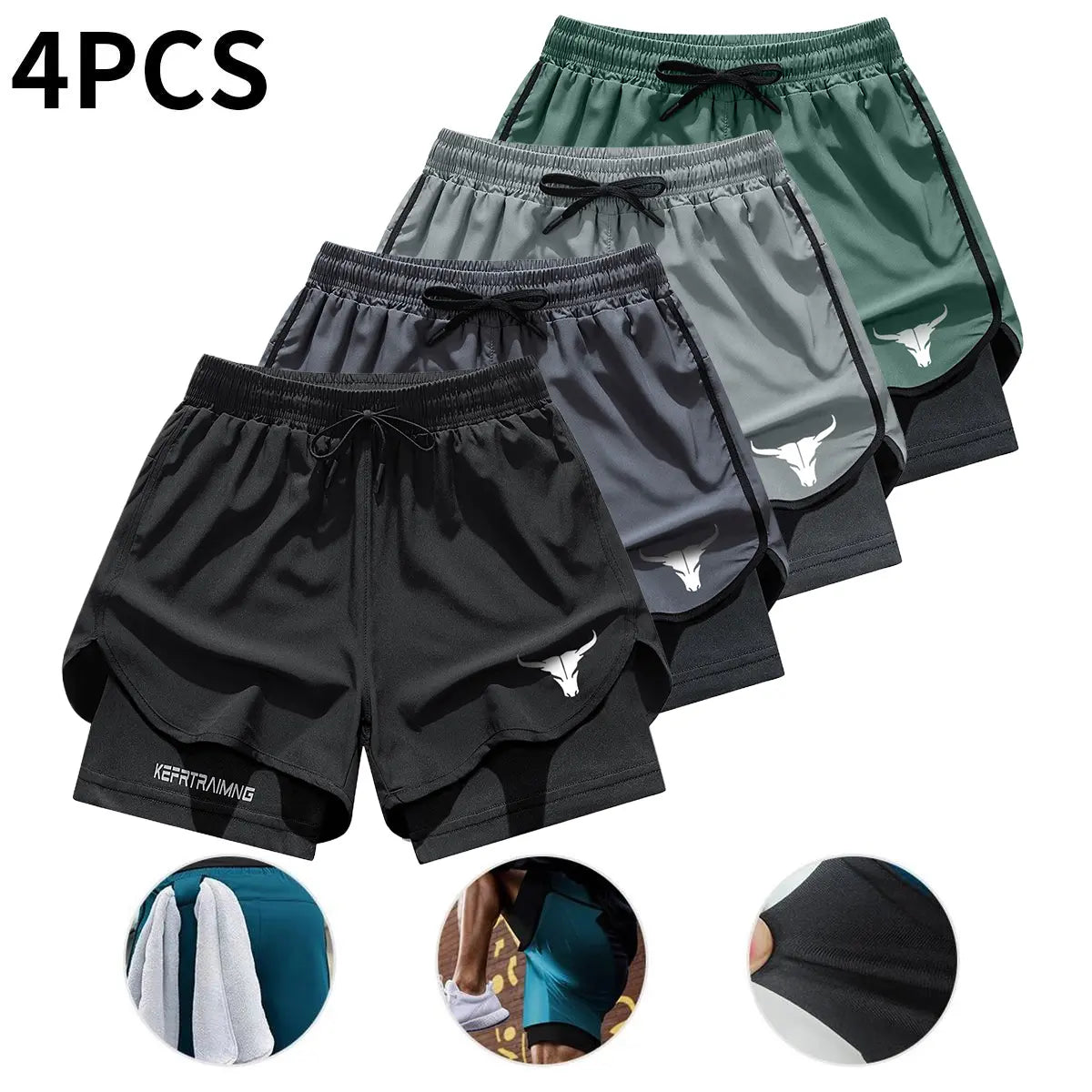 Men's 2-in-1 Quick Dry Training Shorts 4-Pack for Gym Workout and Outdoor Sports